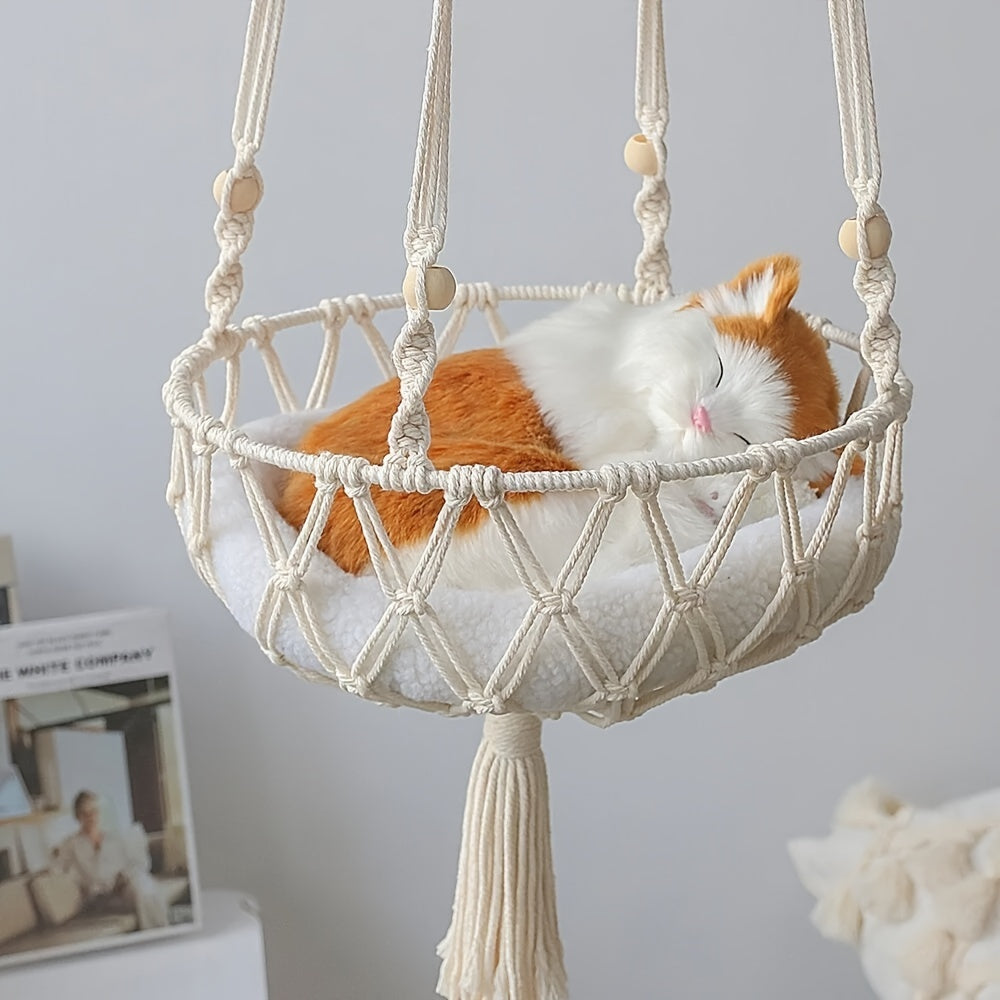 Chew-Resistant, Comfortable Cat Hammock: Durable Woven Rope Swing Bed & Space-Saving Cradle for Indoor Cats