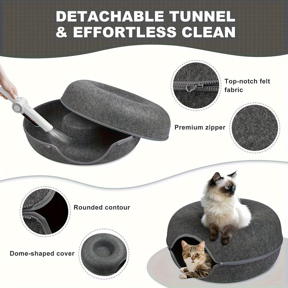 Cat Cave For Indoor Cats, Cat Donut Cat Tunnel Bed, Scratch Resistant Cat Toys For Medium Large Cats