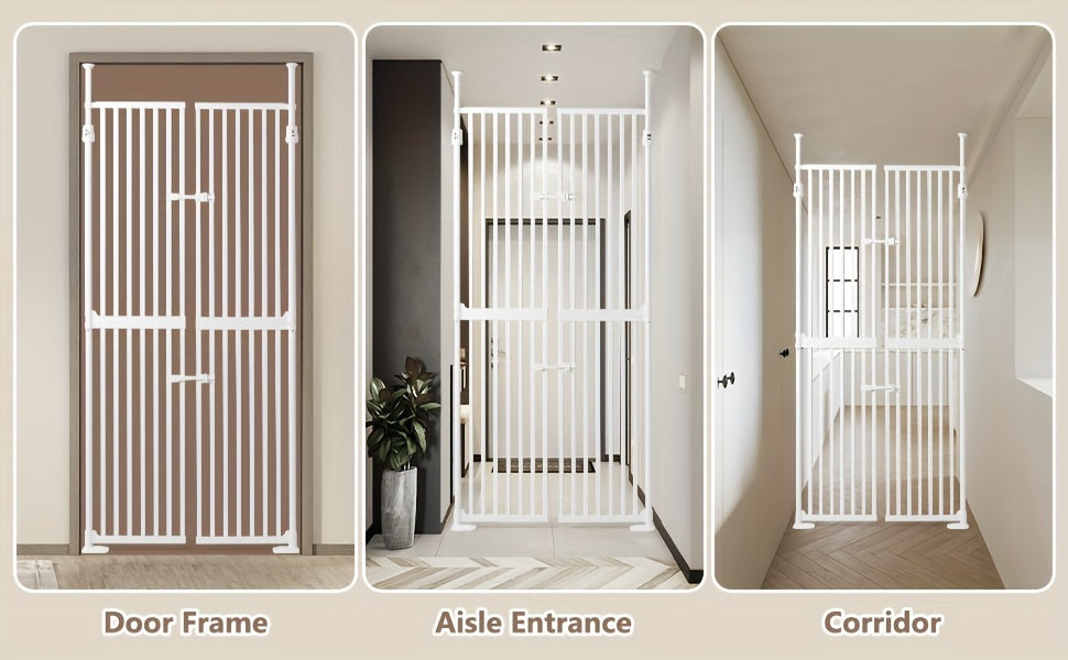 71" Extra Tall Auto Close Cat Safety Gate - Wide 33.86-35.43" Adjustable, 1.34" Narrow Gap, No Drilling Pressure Mount, Double Opening Innovation Pet Gate in Cream White