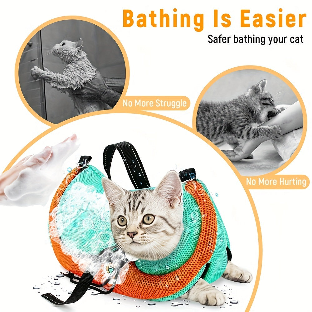 Deluxe Cat Grooming Bag - Adjustable, Anti-Scratch, Bite Restraint, Durable Mesh, Easy Nail Trimming, Ear Cleaning, Medicine Taking - Perfect for Small, Medium, Large Cats, Stress-Free Bathing and Grooming