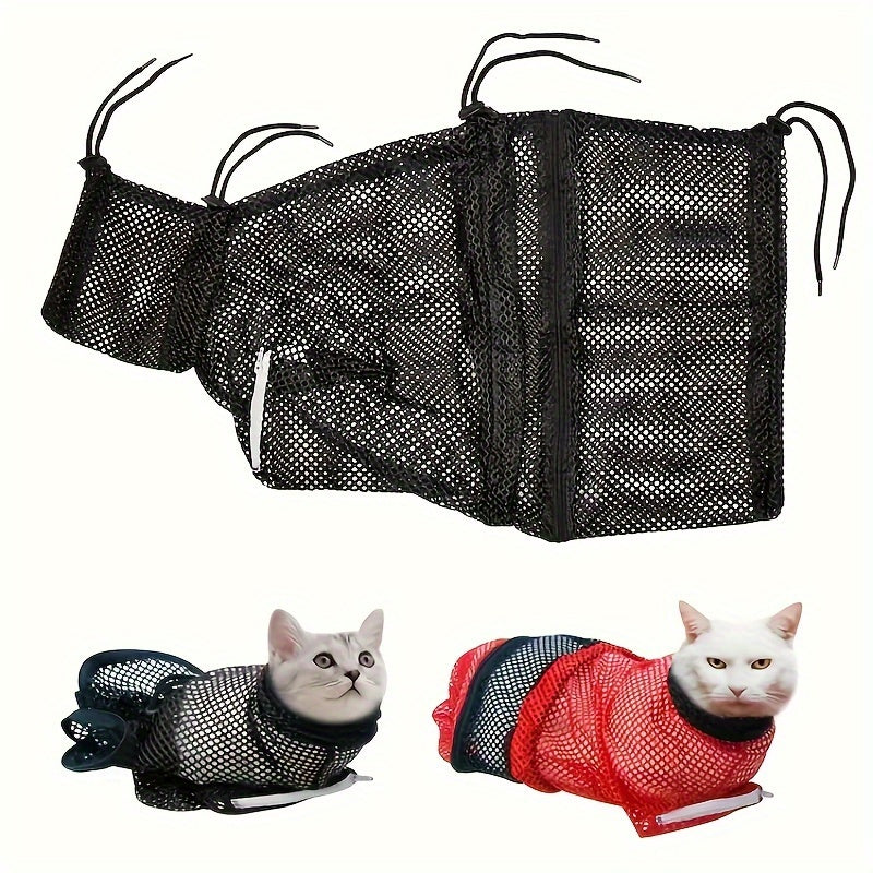 Superb Scratch-Proof Cat Grooming Bag - Luxuriously Soft for Safe Nail Trimming & Hassle-Free Bathing - Fully Adjustable, Breathable Mesh - High-Quality Polyester Washing Bag