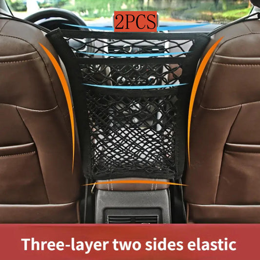 2PCS Universal Dog Car Net Barrier with Auto Safety Mesh, Easy Install, Stretchable Storage Bag for Cars, SUVs - Car Divider for Driving Safely with Children & Pets