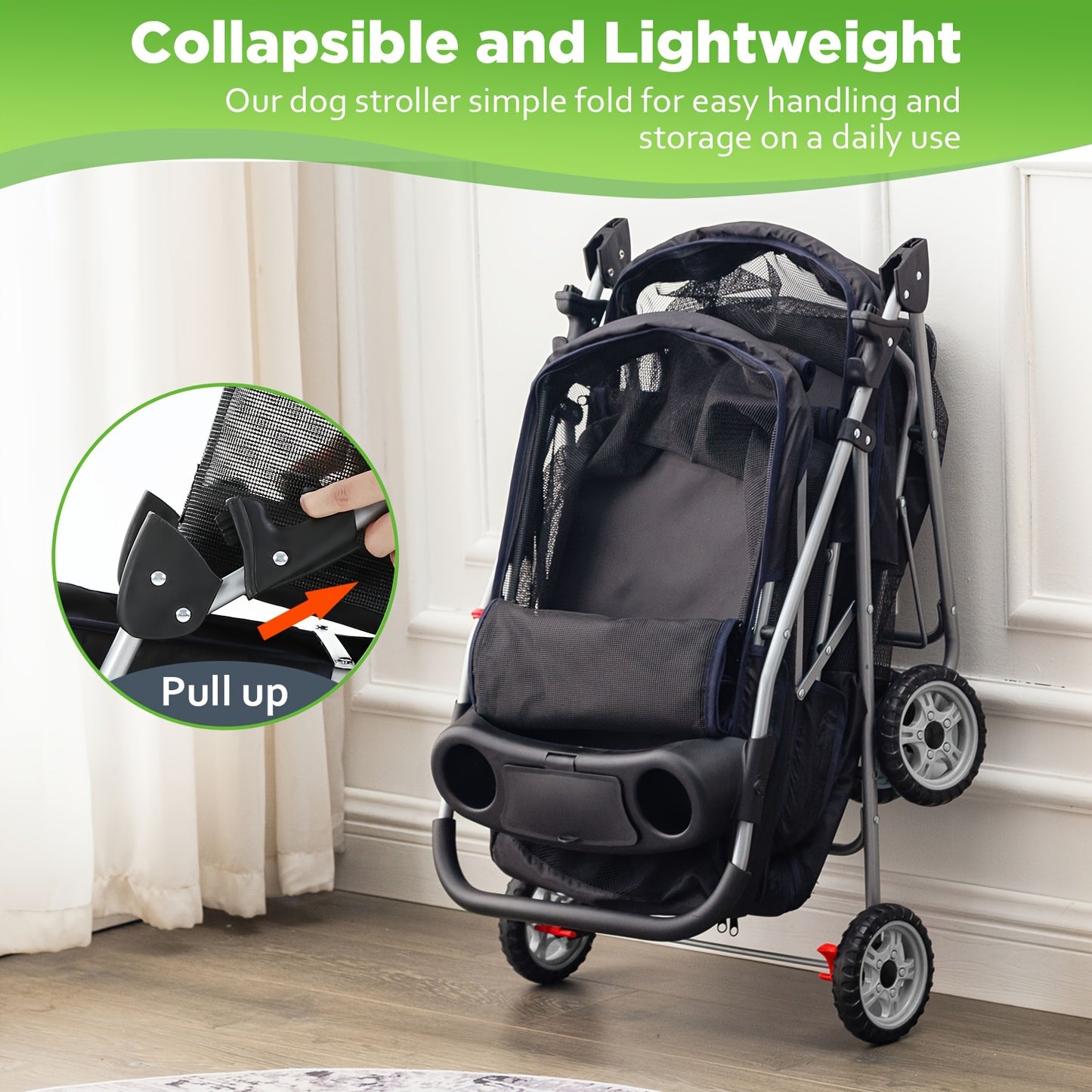 Pet Stroller Wagon - Spacious Double-Layer, Waterproof, Breathable, Folding Design with Mesh Window, Cup Holder, and Travel Bag for Small to Medium-Sized Cats and Dogs - Ideal for Camping, Transport, and Outdoor Adventures