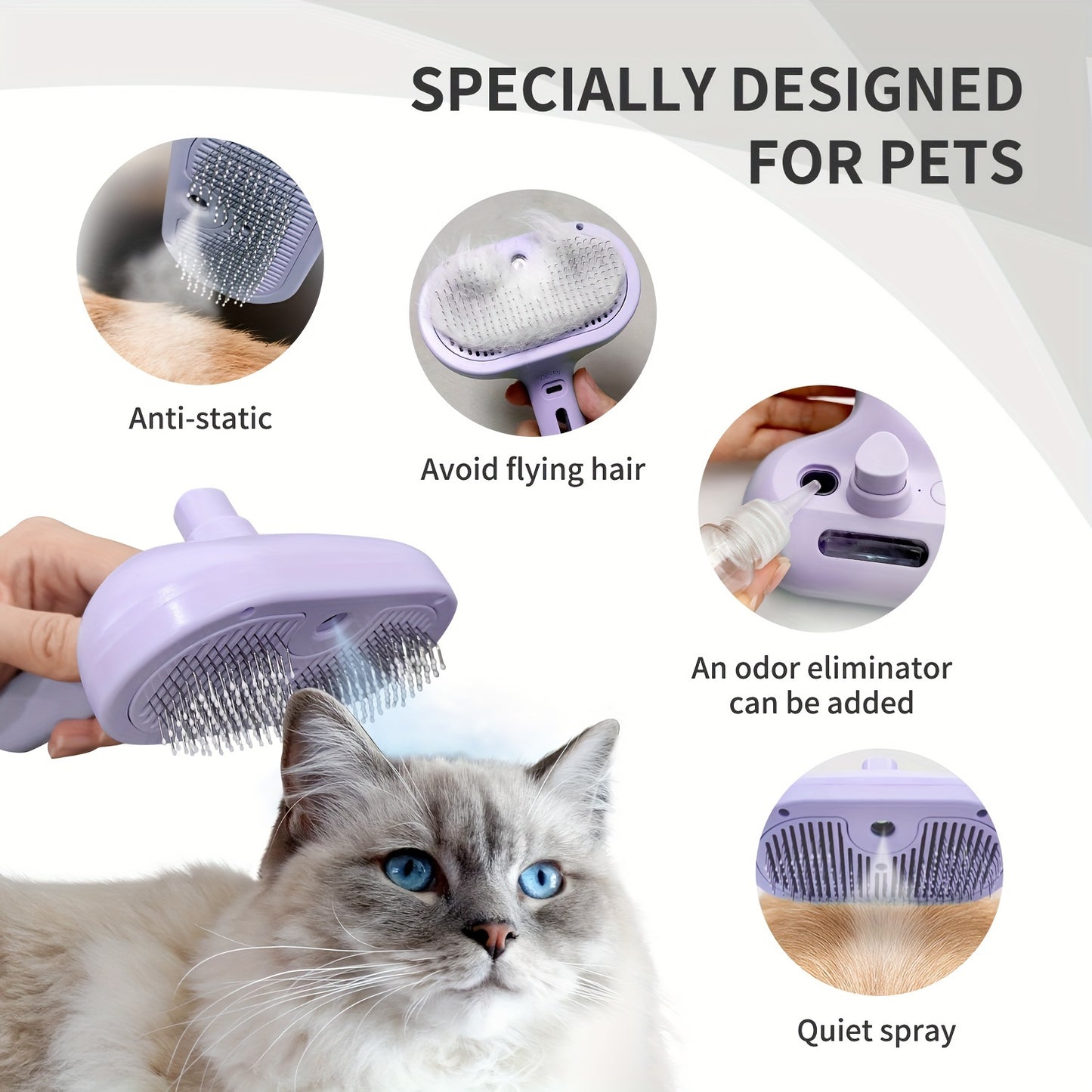 Livekey Cat Steam Brush:  Grooming Tool for Shedding & Cleaning with Water, Multifunctional Pet Brush for Cats and Dogs