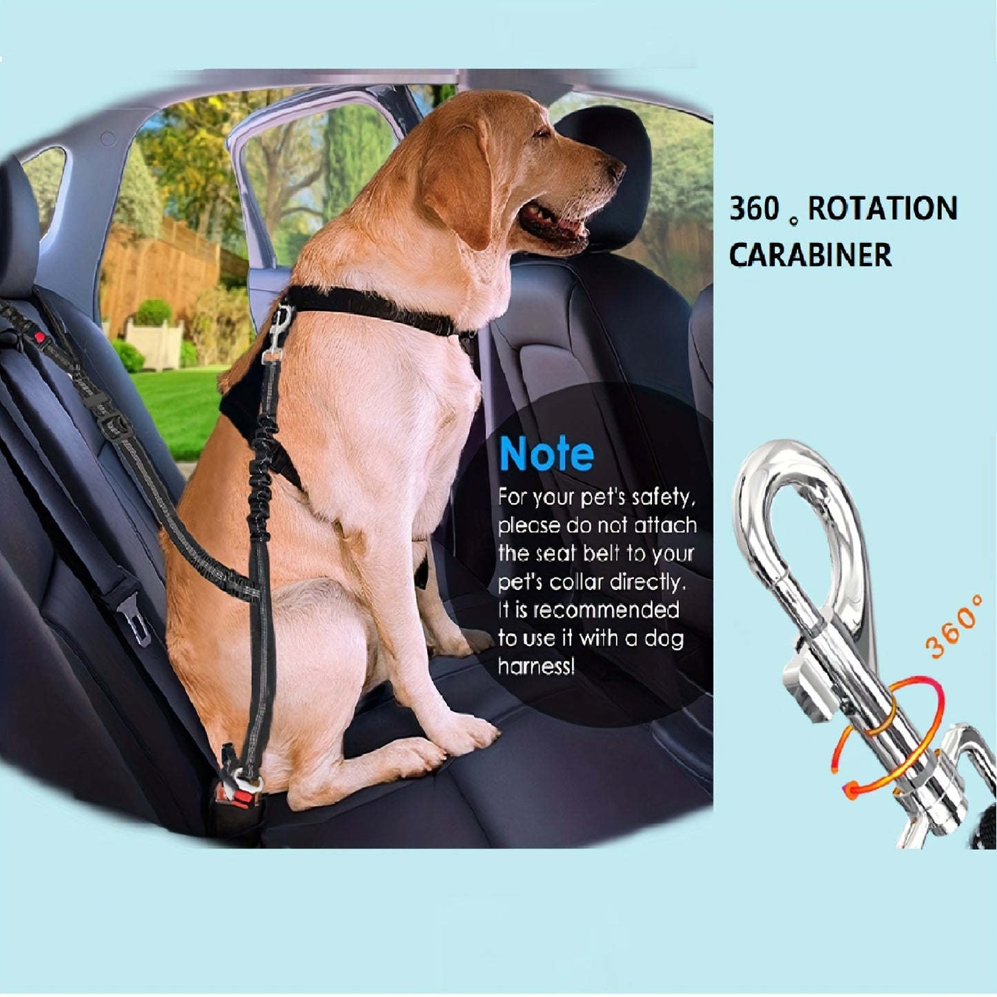 Heavy-Duty Striped Dog Car Harness with Extendable Leash for Safe Travel - Durable, Adjustable, and Comfortable Design - Hand Wash Only - Ideal for Large Breed Dogs